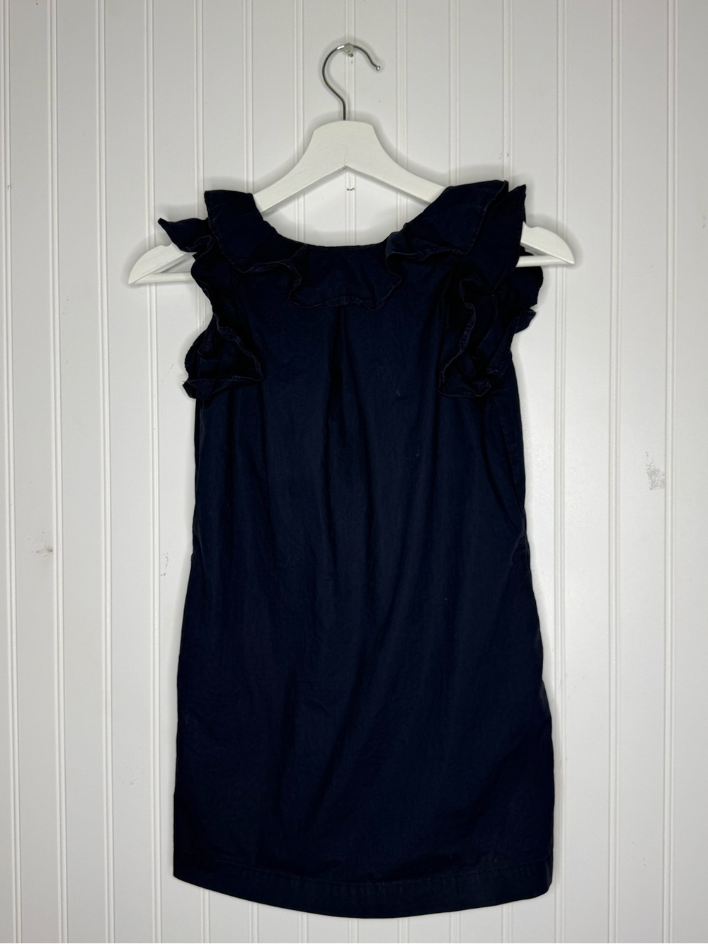 Crewcuts by J Crew Ruffle Detail Low Back Shift Dress with Pockets Sz 8 Navy